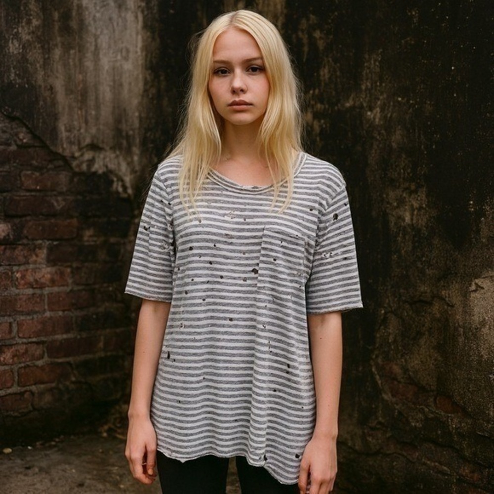 Free People Stripe Distressed Top Beetlejuice Asymmetrical Halloween Grunge XS